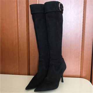 ダイアナ(DIANA)の美品【ダイアナ】ロングブーツ 黒 スエード レザー 本革 25cm(ブーツ)