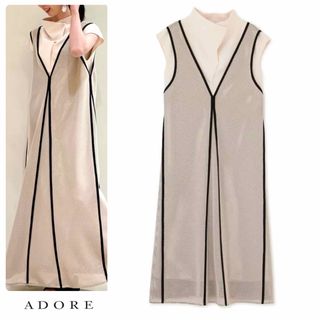 アドーア(ADORE)の◆幻◆希少美品 定価6万円　ADORE VERY ２ＴＯＮＥメッシュワンピース(ロングワンピース/マキシワンピース)