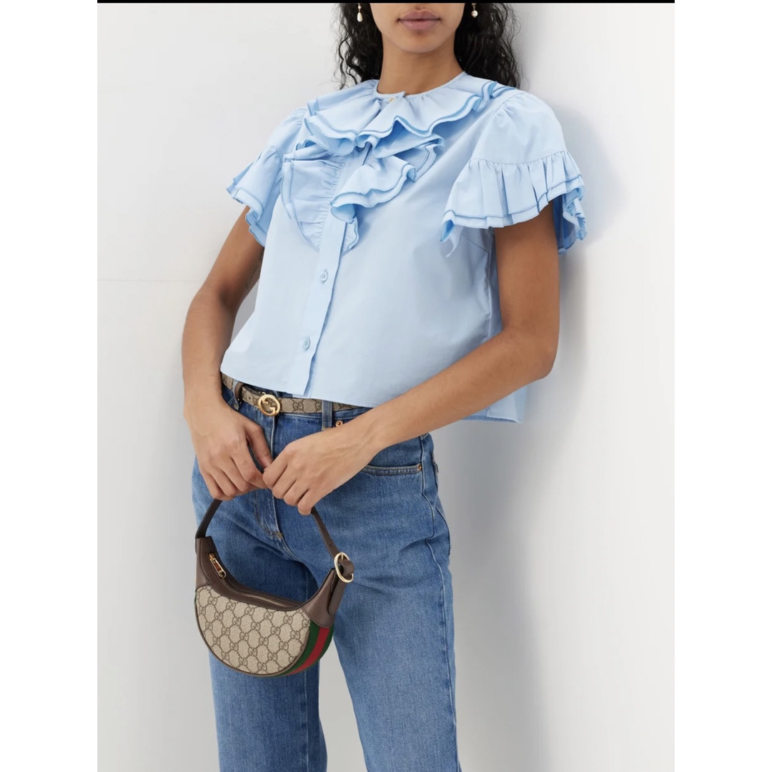 GUCCI】ラッフルトリム コットンポプリンシャツ GUCCI】ラッフルトリム コットンポプリンシャツ