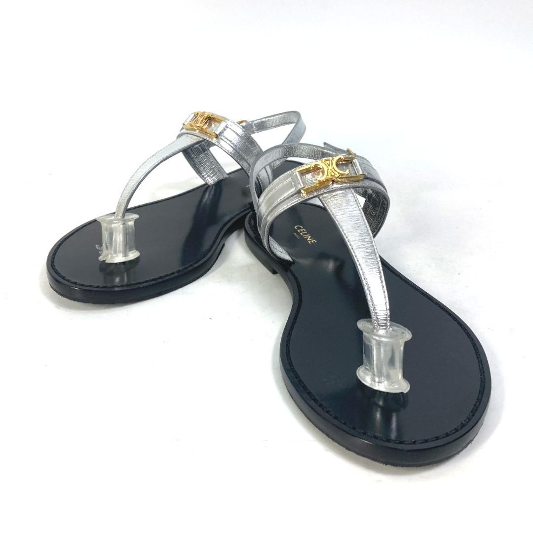 セリーヌ CELINE トリオンフ トング フラット ベルト ペタンコ 靴 サンダル レザー シルバー36JP靴サイズ