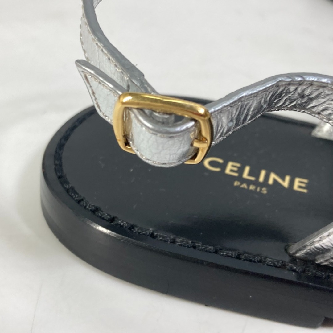 セリーヌ CELINE トリオンフ トング フラット ベルト ペタンコ 靴 サンダル レザー シルバー