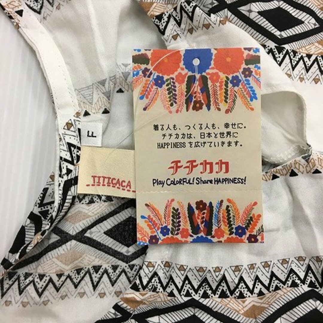 titicaca(チチカカ)のチチカカ ブラウス カットソー プルオーバー 総柄 ノースリーブ F 白 茶 レディースのトップス(シャツ/ブラウス(半袖/袖なし))の商品写真