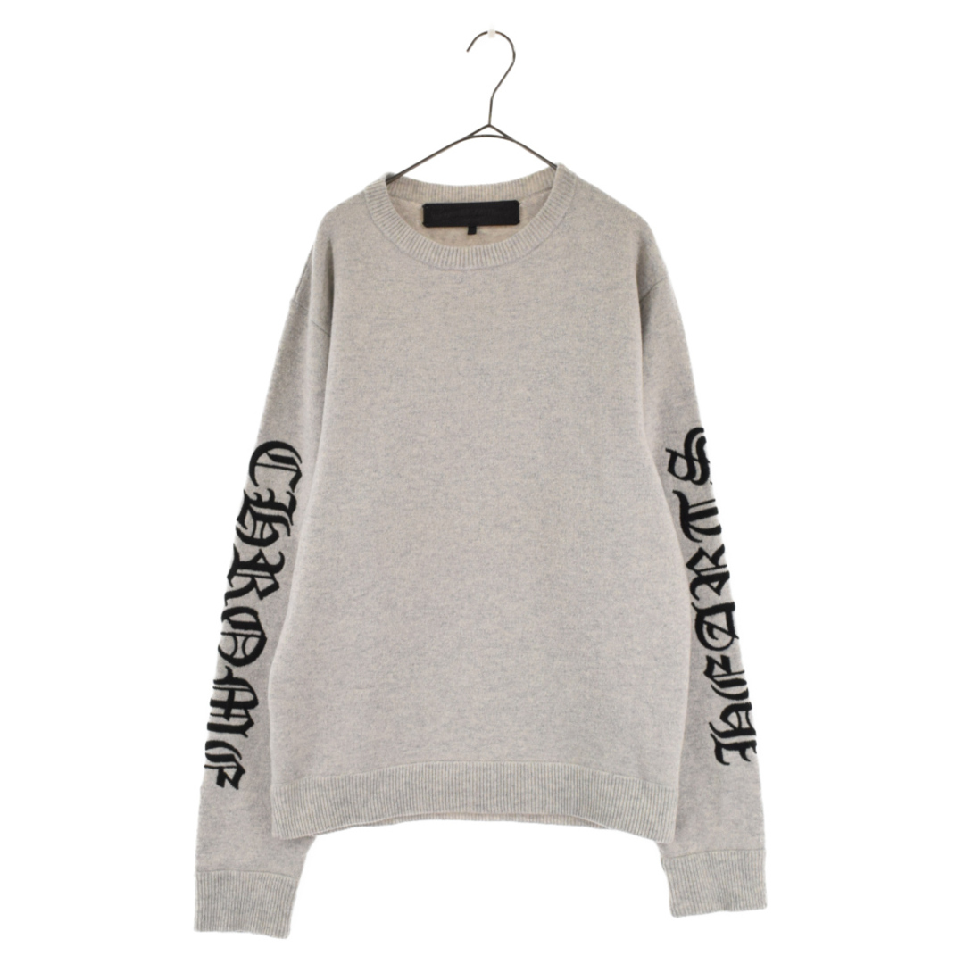 CHROME HEARTS クロムハーツ Y NOT ARM LOGO EMBROIDERY CASHMERE CREW SWEATER ワイノット アームロゴ刺繍カシミアニットプルオーバー クルーネックセーター グレー