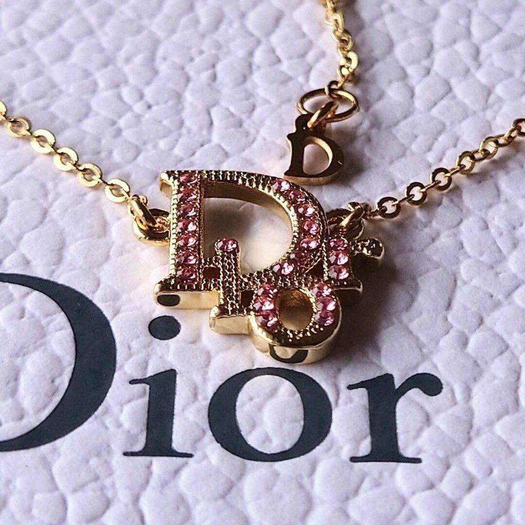 美品】Christian Dior ネックレス ロゴ ラインストーン ゴールド-