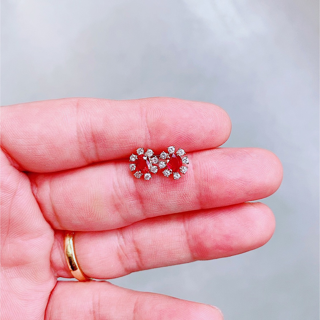 ★1.21ct★✨ルビー0.6ctダイヤモンドK18PGピアスイヤリングスタッド レディースのアクセサリー(ピアス)の商品写真