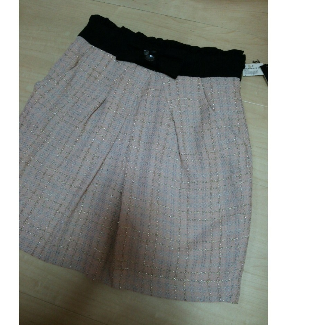 PRIME PATTERN(プライムパターン)のPRIMEPATTERN キラキラ スカート リボン ピンク ツイード ビジュー レディースのスカート(ひざ丈スカート)の商品写真