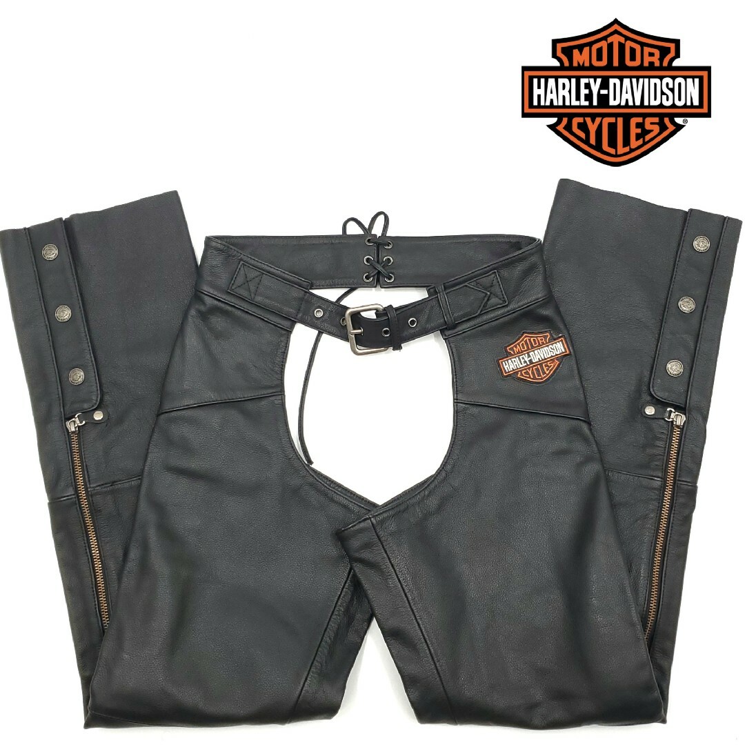 カラーブラック肉厚美品◆HARLEY-DAVIDSON◆レザーチャップス黒W28～33S697