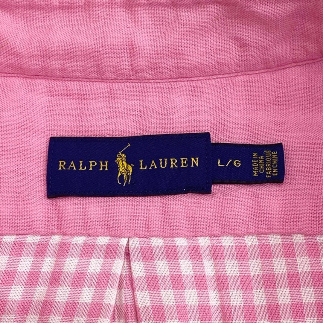 Ralph Lauren(ラルフローレン)のUS古着 ラルフローレン RALPH LAUREN ボタンダウンシャツ 長袖 裏地チェック ワンポイント ポニー 刺繍 サイズ：メンズ M相当 ピンク【中古】 メンズのトップス(シャツ)の商品写真