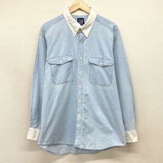 ギャップ(GAP)の90's US古着 オールドギャップ OLD GAP シャンブレー シャツ クレリックシャツ ボタンダウン ロングスリーブ 長袖 サイズ：メンズ L インディゴ×ホワイト【中古】(シャツ)