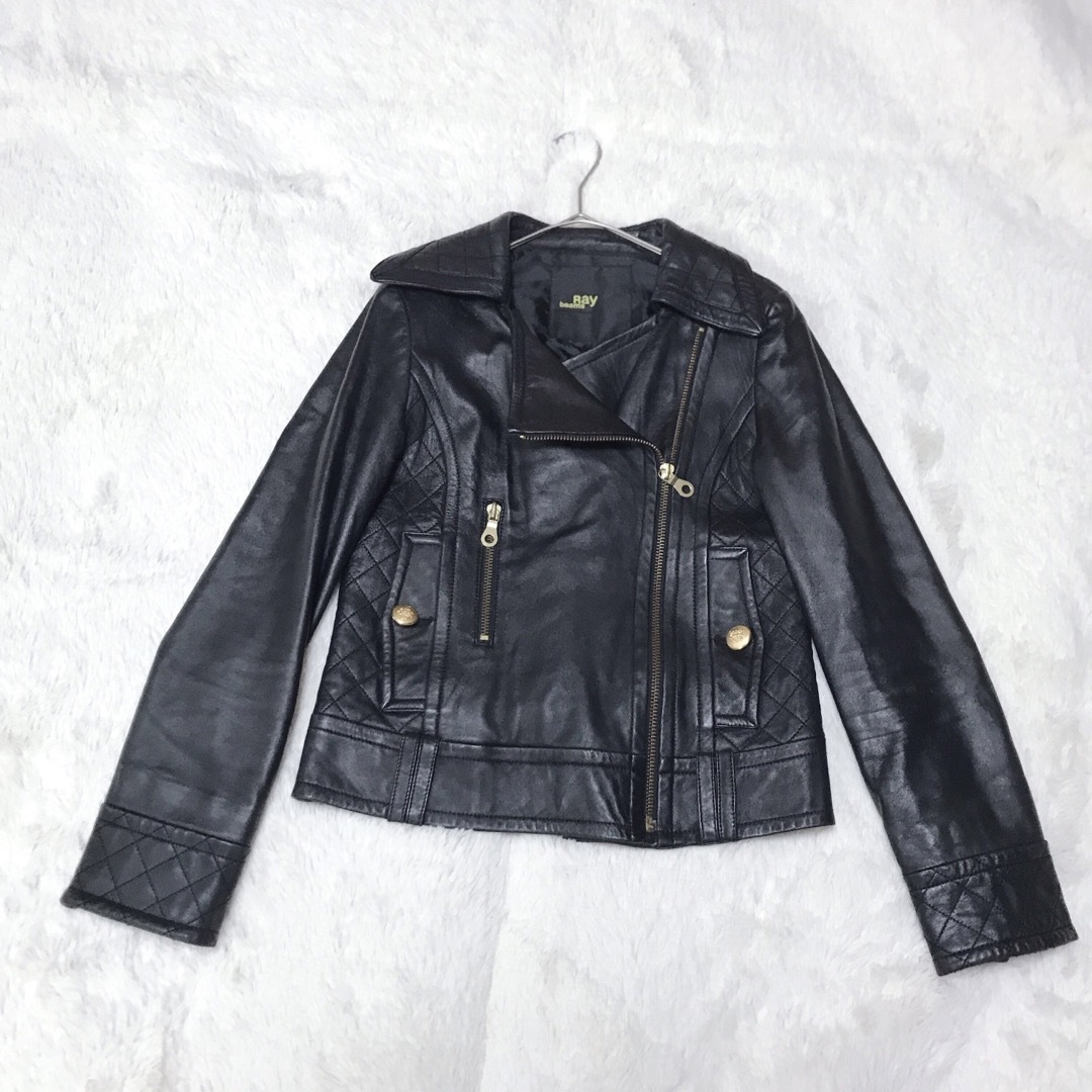 美品 Ray BEAMS レザージャケット ラムレザー ライダースジャケット 黒