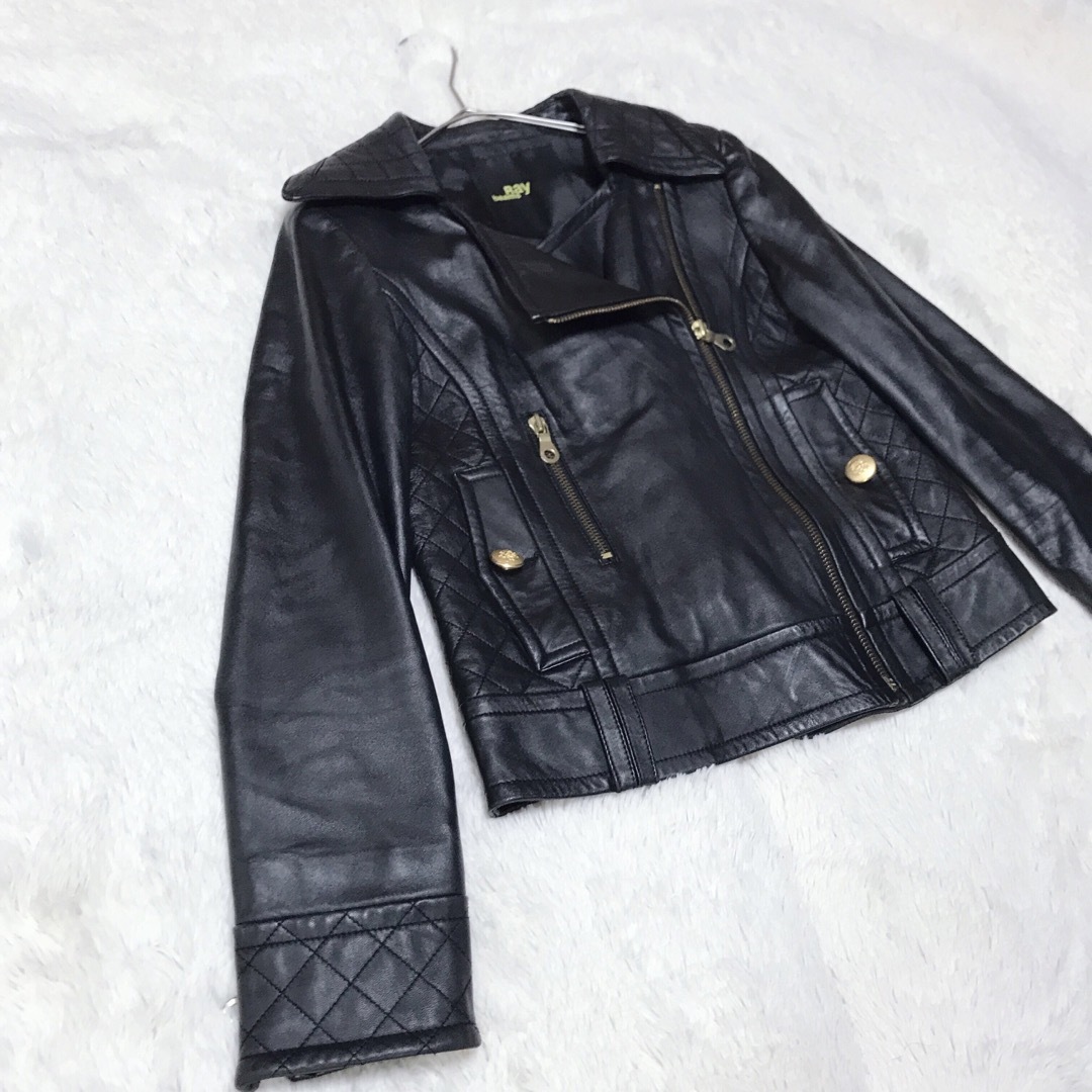 美品 Ray BEAMS レザージャケット ラムレザー ライダースジャケット 黒