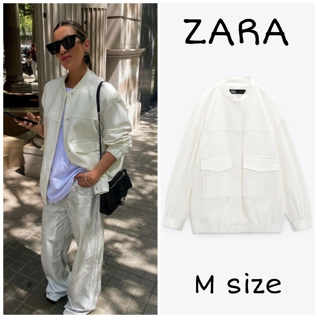 ZARA　リネンブレンド ロングライン ボンバージャケット　Mサイズ　ホワイト | フリマアプリ ラクマ