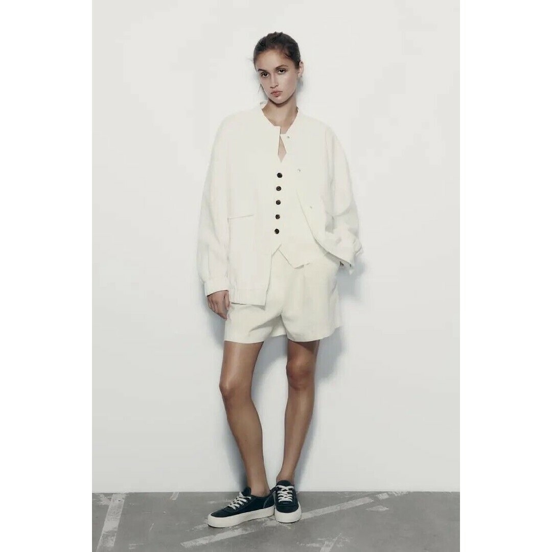 ZARA - ZARA リネンブレンド ロングライン ボンバージャケット M ZARA - ZARA リネンブレンド ロングライン ボンバージャケット M