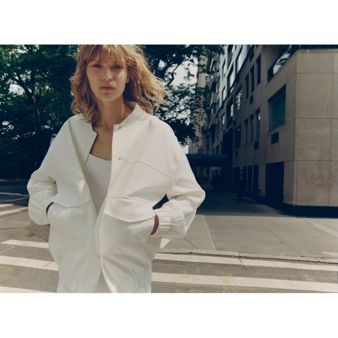 ZARA　リネンブレンド ロングライン ボンバージャケット　Mサイズ　ホワイト