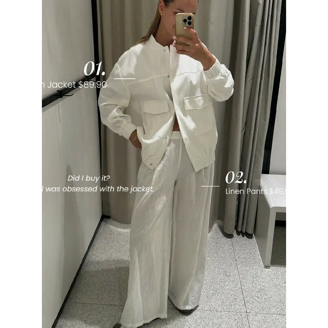 ZARA - ZARA リネンブレンド ロングライン ボンバージャケット M ZARA - ZARA リネンブレンド ロングライン ボンバージャケット M