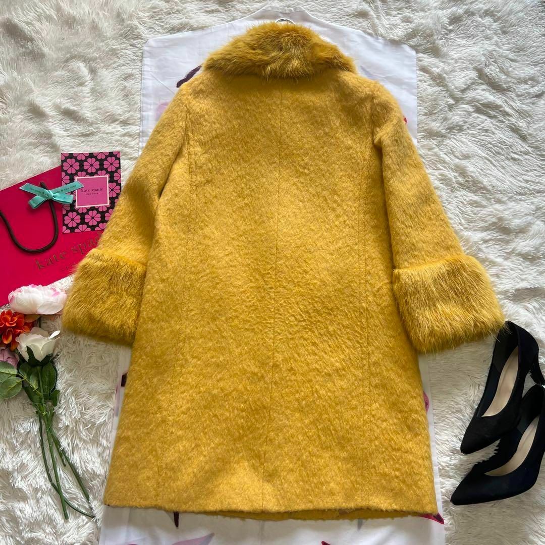 【美品】kate spade ロングコート イエロー ファー 0 S 襟
