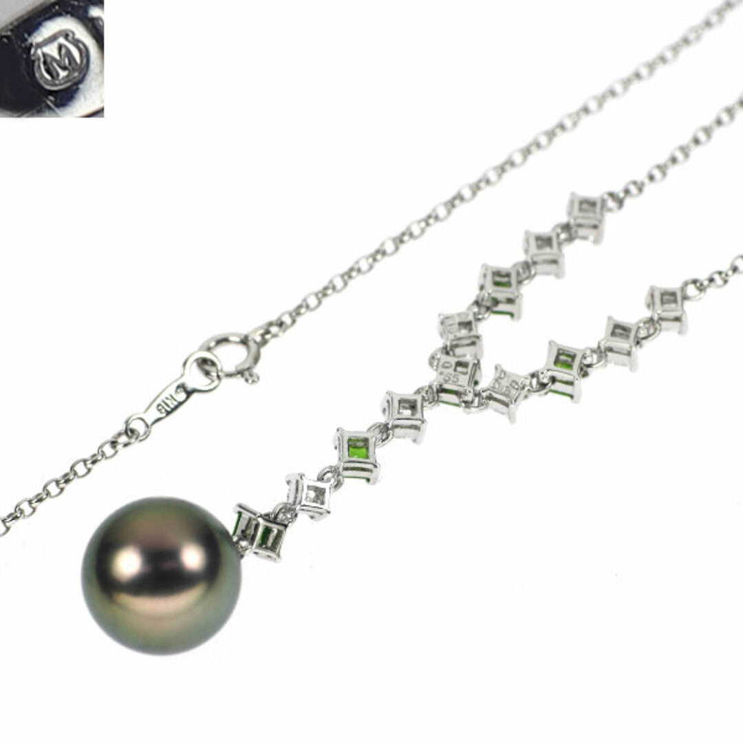 MIKIMOTO(ミキモト)のミキモト K18WG 黒蝶真珠 デマントイドガーネット ダイヤ ネックレス 径約11.5mm G0.55ct D0.60ct 希少 レディースのアクセサリー(ネックレス)の商品写真