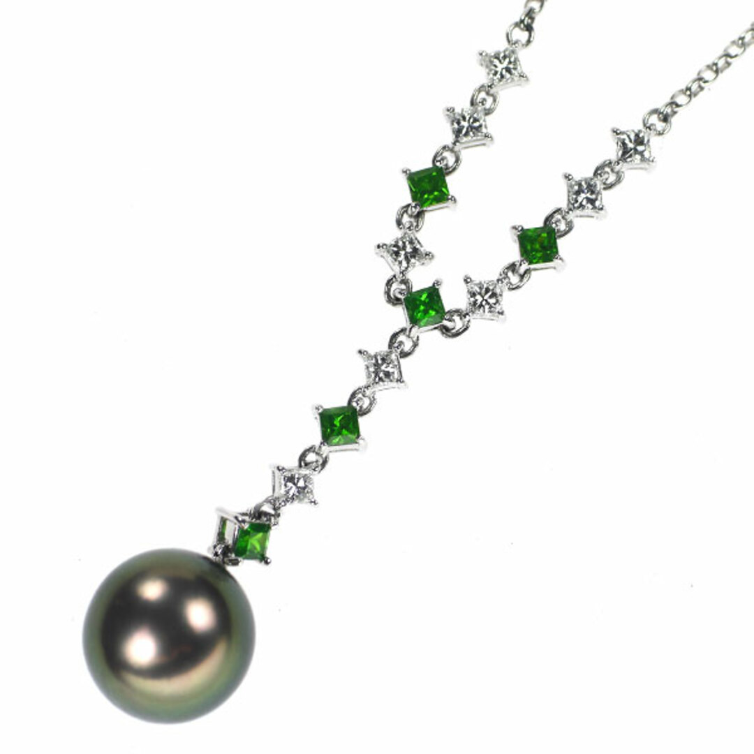 MIKIMOTO(ミキモト)のミキモト K18WG 黒蝶真珠 デマントイドガーネット ダイヤ ネックレス 径約11.5mm G0.55ct D0.60ct 希少 レディースのアクセサリー(ネックレス)の商品写真