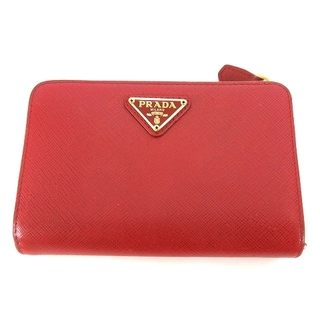 プラダ(PRADA)のプラダ PRADA 二つ折り財布 ロゴ レザー 赤 レッド ウォレット(財布)