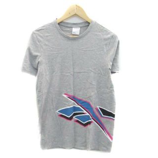 リーボック(Reebok)のリーボック Tシャツ カットソー クルーネック 半袖 プリント M グレー 青(Tシャツ/カットソー(半袖/袖なし))