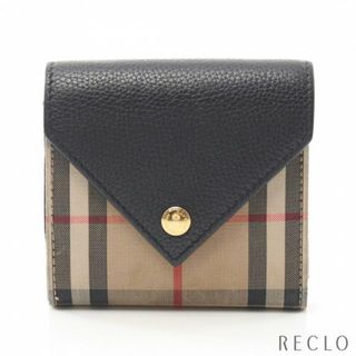 バーバリー(BURBERRY)のLILA ヴィンテージチェック 三つ折り財布 キャンバス レザー ベージュ ブラック マルチカラー(財布)