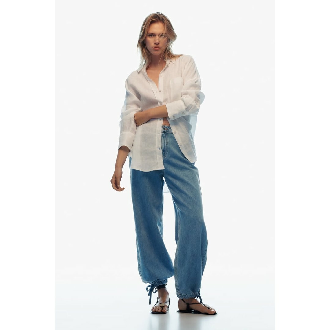 ZARA - ZARA ドローストリング デニムパンツ Sサイズ ブルーの ZARA - ZARA ドローストリング デニムパンツ Sサイズ ブルーの