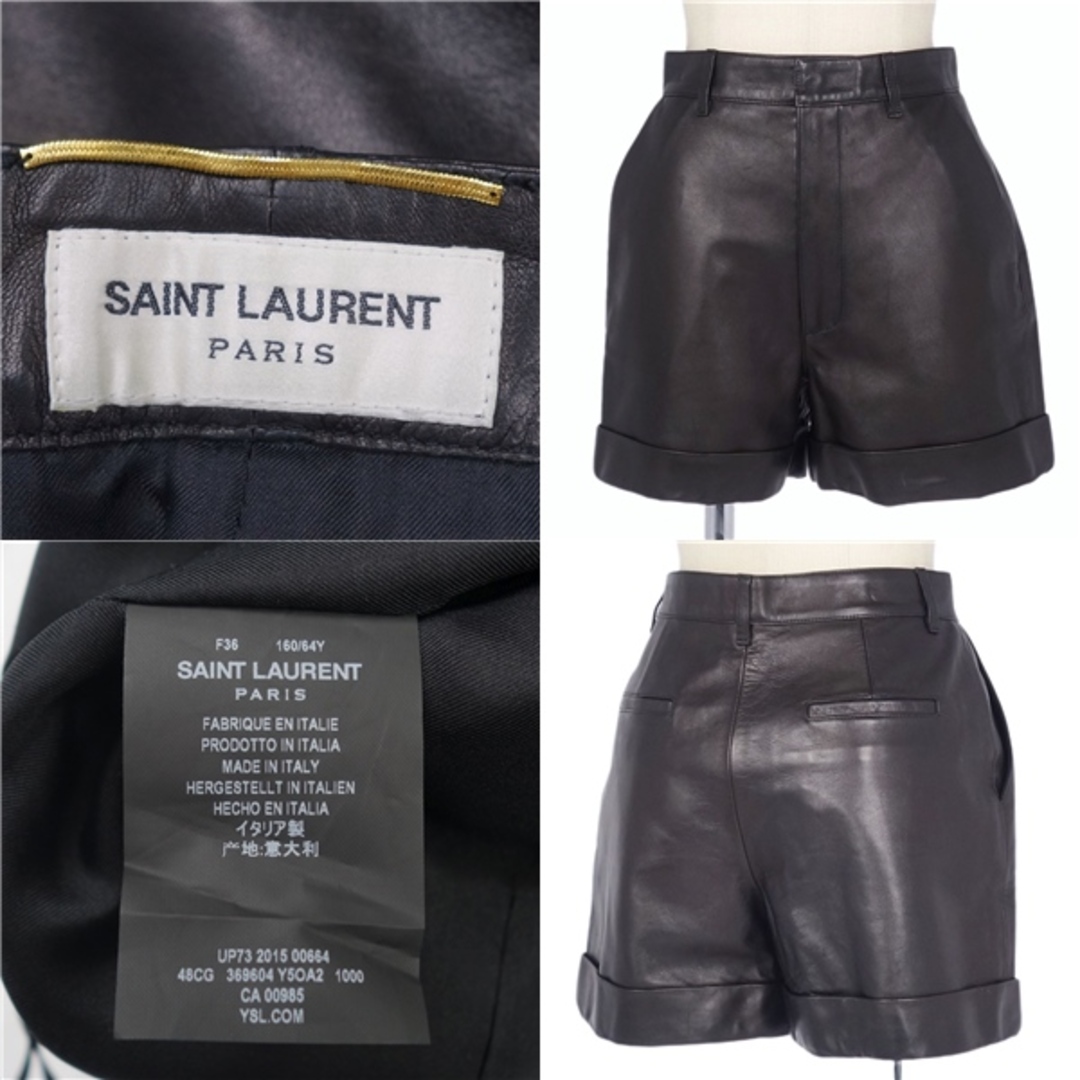 美品 サンローラン パリ SAINT LAURENT PARIS パンツ ショートパンツ レザーパンツ 無地 ラムレザー ボトムス レディース  36(S相当) ブラック