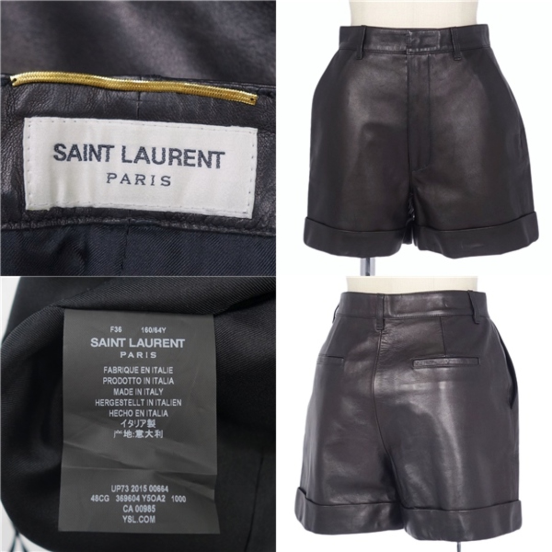 Saint Laurent(サンローラン)の美品 サンローラン パリ SAINT LAURENT PARIS パンツ ショートパンツ レザーパンツ 無地 ラムレザー ボトムス レディース 36(S相当) ブラック レディースのパンツ(ショートパンツ)の商品写真