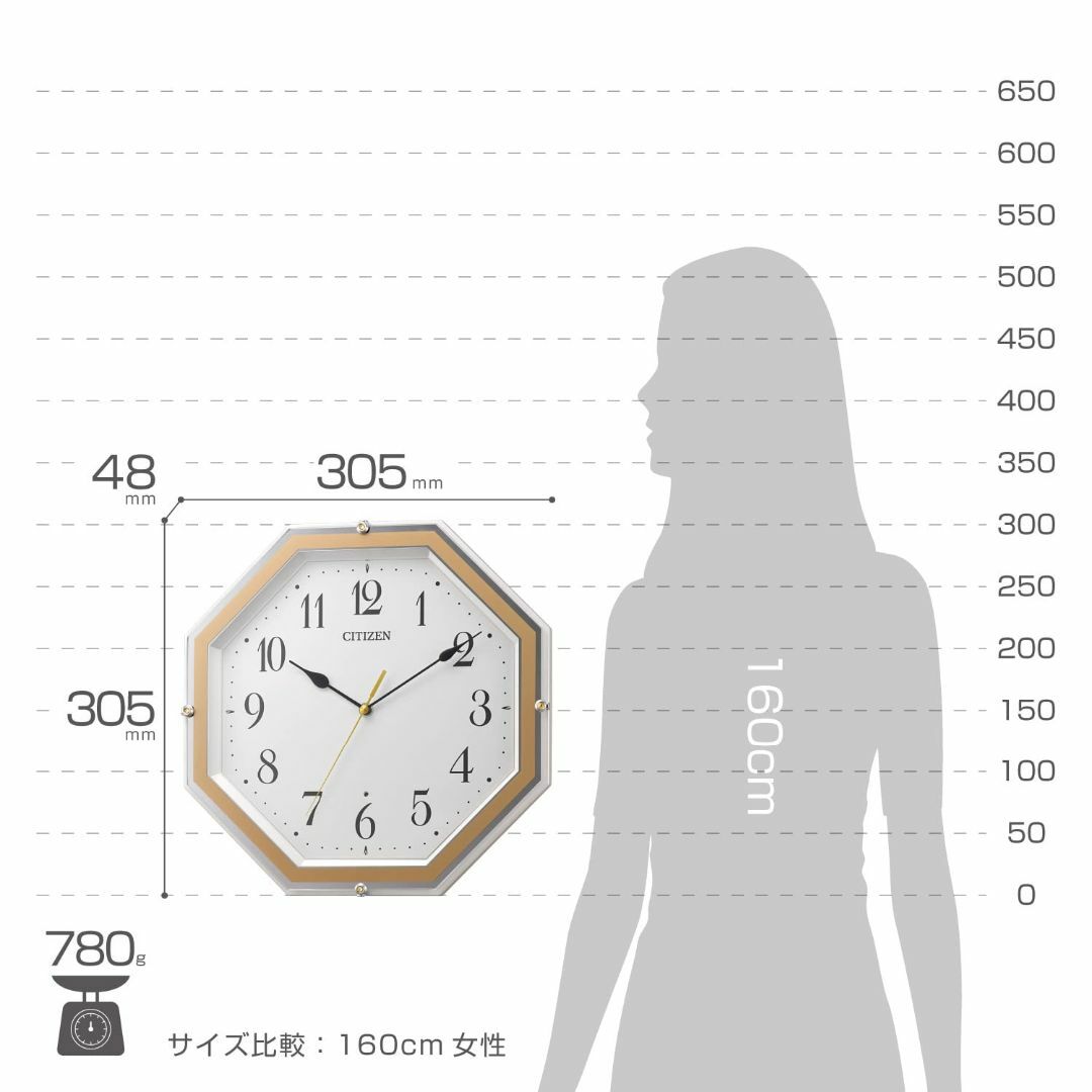 リズム(RHYTHM) シチズン 掛け時計 電波時計 アナログ 連続秒針 八角