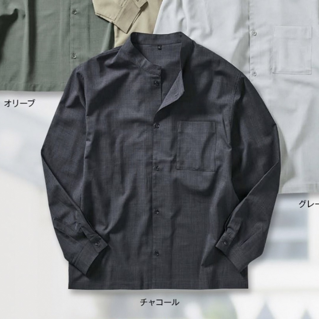 WORKMAN(ワークマン)のワークマン シャリテック強撚糸バンドカラーシャツ チャコール Lサイズ メンズのトップス(シャツ)の商品写真