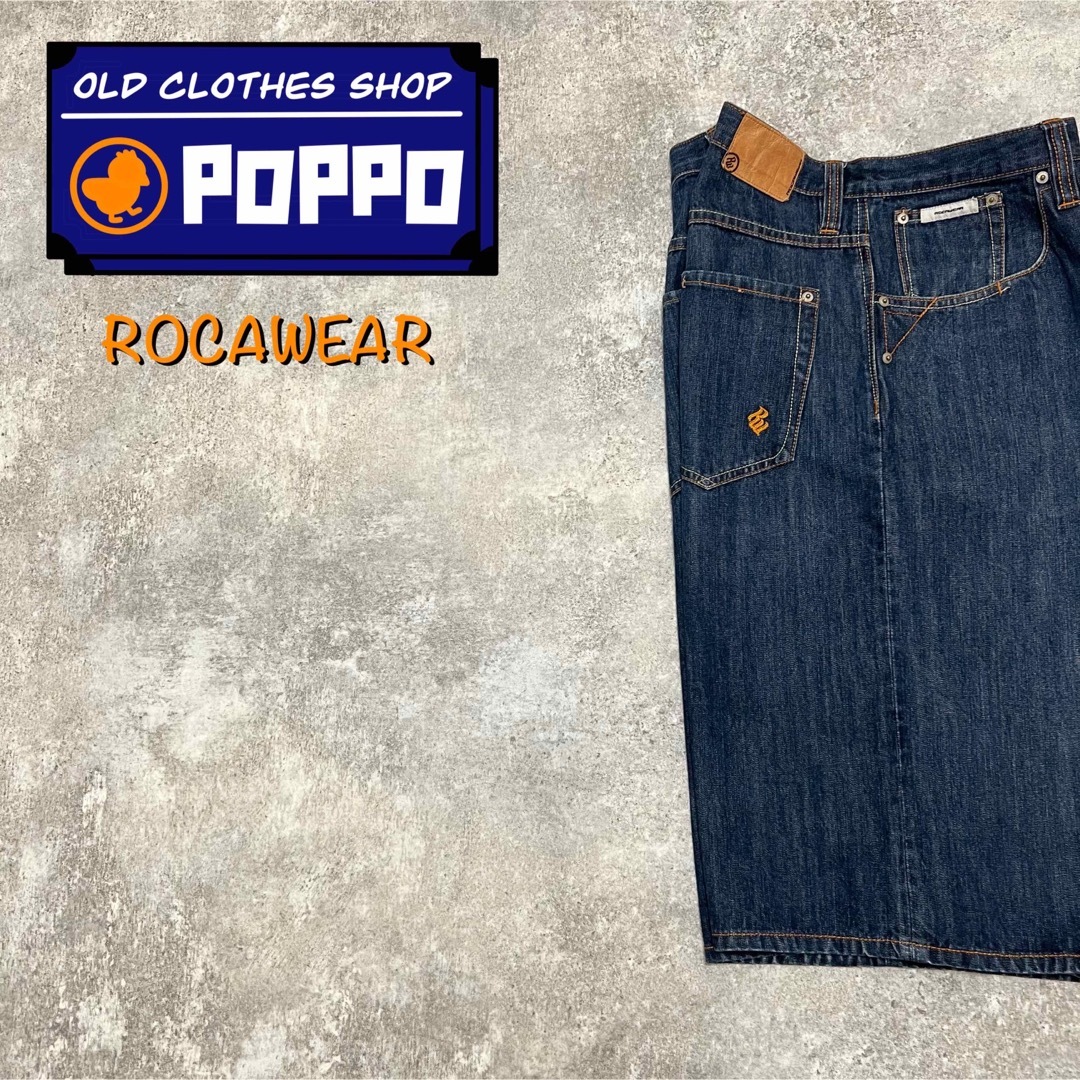 Rocawear(ロカウェア)のロカウェアROCAWEAR☆刺繍ロゴ・パッチ2カラーステッチデニムハーフパンツ メンズのパンツ(デニム/ジーンズ)の商品写真