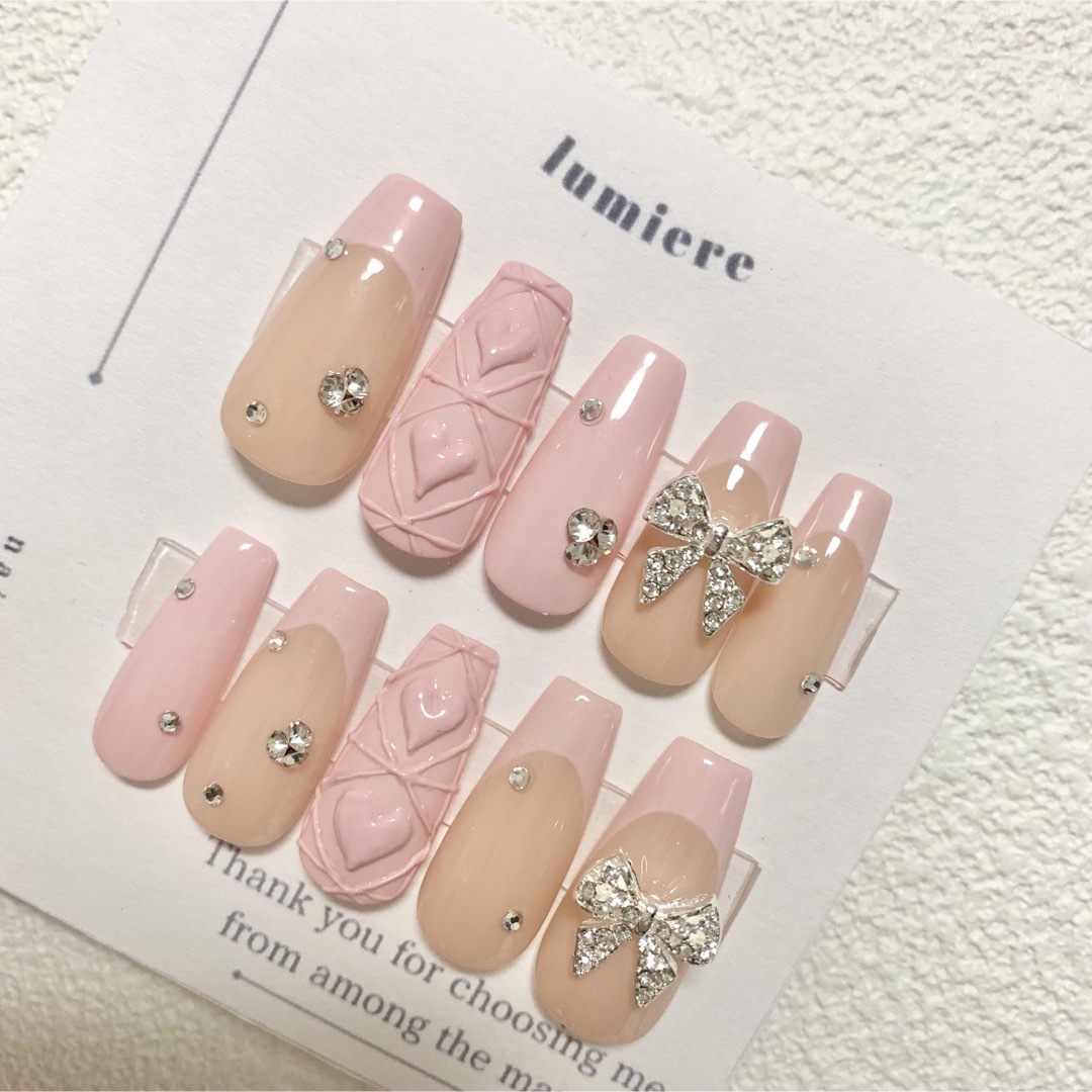 ネイルチップ キルティングハートリボンフレンチネイル | フリマアプリ ラクマ ネイルチップ キルティングハートリボンフレンチネイル | フリマアプリ ラクマ