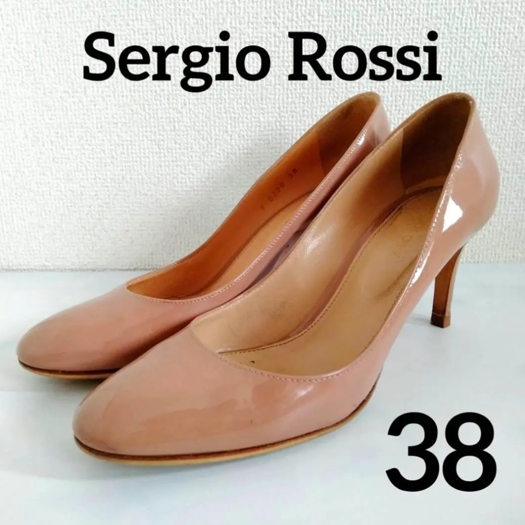 Sergio Rossi(セルジオロッシ)のセルジオロッシ パテントレザー ラウンドトゥ　パンプス 38  24cm レディースの靴/シューズ(ハイヒール/パンプス)の商品写真