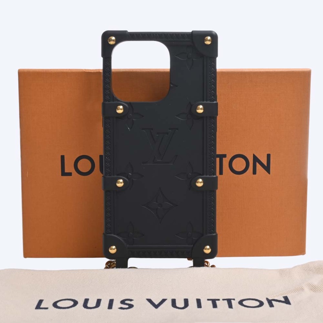 【中古】LOUIS VUITTON ルイヴィトン モノグラム ラバー リ トランク iPhone 14PRO チェーンショルダー付き スマホケース  M81997 ブラック by