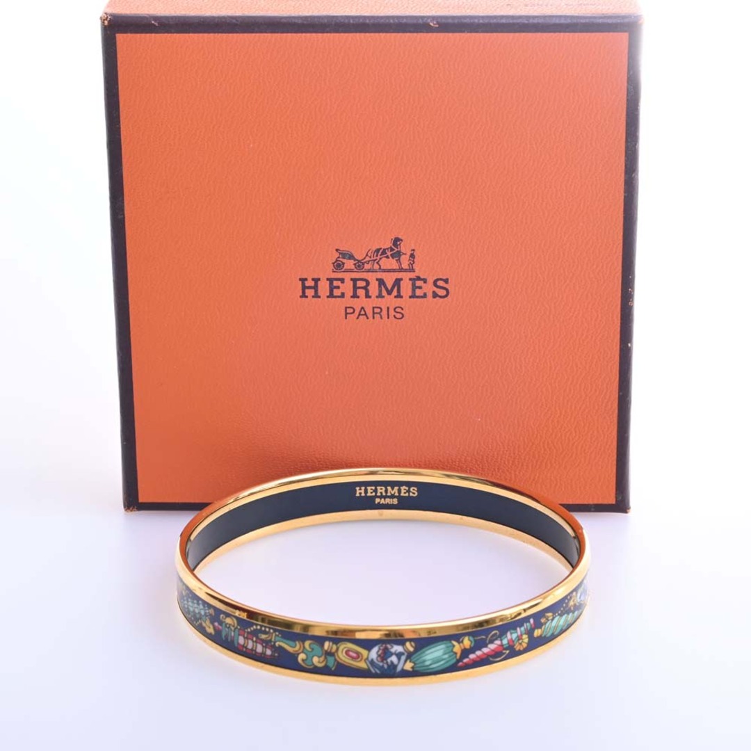 サイズ美品 HERMES エマイユ バングル PM ブレスレット ブルー 七宝焼き