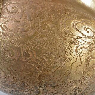 錆びている箇所が見受けられます煎茶道具　黄銅　いぶし銀　彫金雲龍刻　湯沸し　薬缶　時代箱付　H　R6180B