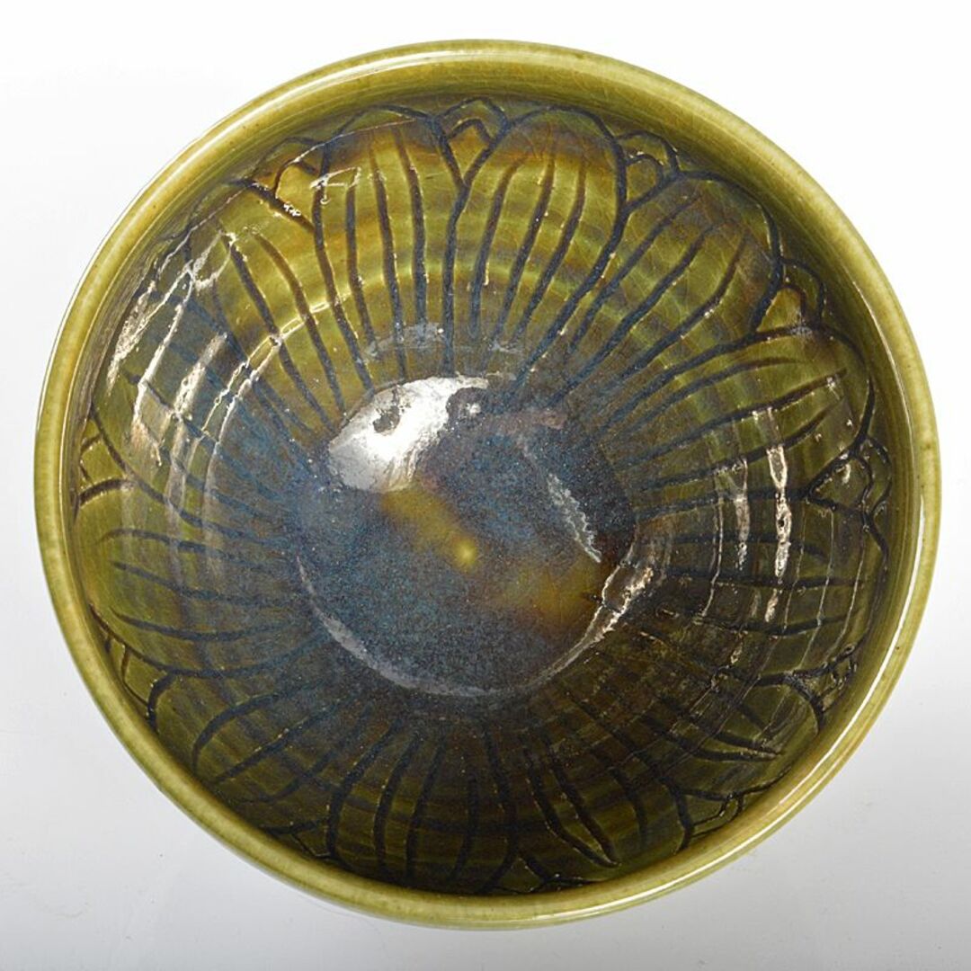 板谷波山作 緑釉菊文 天目茶碗 袱紗付 共布共箱 D R6185の通販