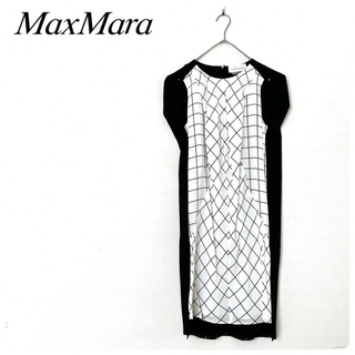 マックスマーラ(Max Mara)の新品✨MaxMara Intrend ワンピース 膝丈 シルク 黒 白 チェック(ひざ丈ワンピース)