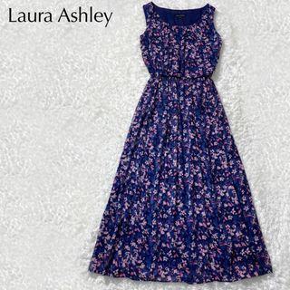 ローラアシュレイ(LAURA ASHLEY)の【美品】Laura Ashley シフォン ギャザー マキシワンピース ドレス(ロングワンピース/マキシワンピース)