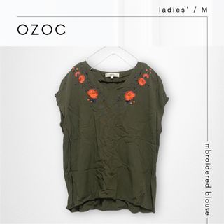 オゾック(OZOC)の《OZOC》美品* 花柄刺繍ブラウス カーキ M(シャツ/ブラウス(半袖/袖なし))