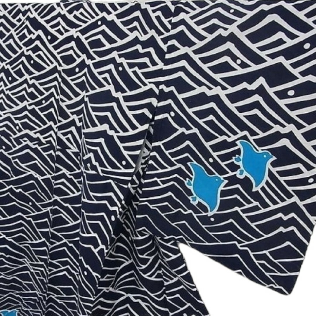 浴衣Mサイズ身丈152裄丈65.5注染ブルー水色藍染波に千鳥綿コーマ珍しい柄行き