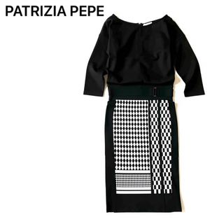 新品✨PATRIZIA PEPE ワンピース モノトーン 白黒 七分袖 膝丈 S