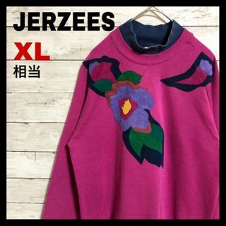 c62 US古着 80s JERZEES USA製 重ね着風 ワッペン 花(スウェット)