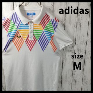 アディダス(adidas)の【adidas】レインボープリントポロシャツ　半袖　刺繍ロゴ　幾何学模様　夏　海(ポロシャツ)