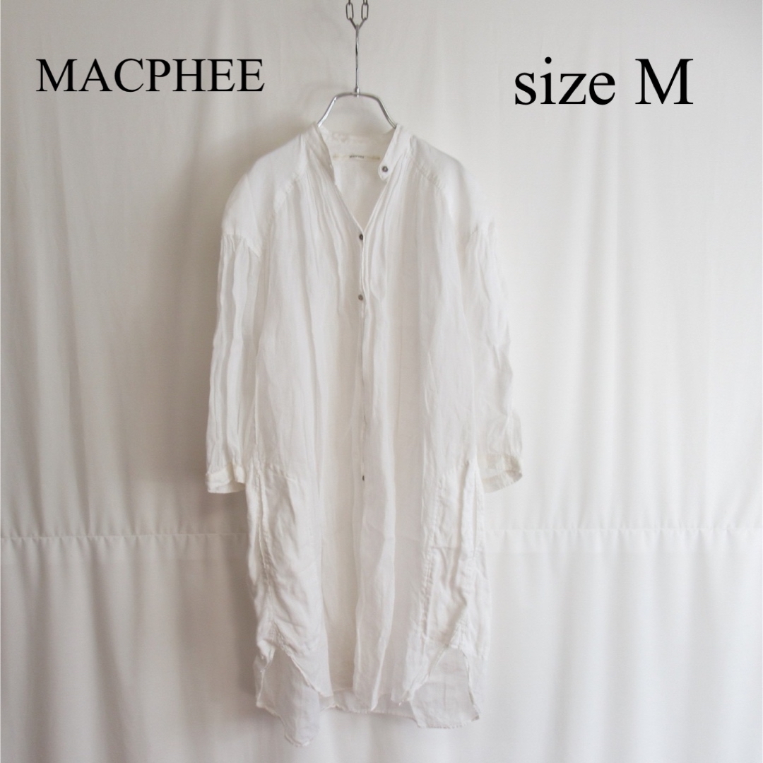 MACPHEE ホワイト リネン シャツ チュニック ワンピース 38 白