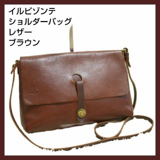 美品 イルビゾンテ ショルダーバッグ ポシェット 筒形 ロゴ刻印 ブラウン