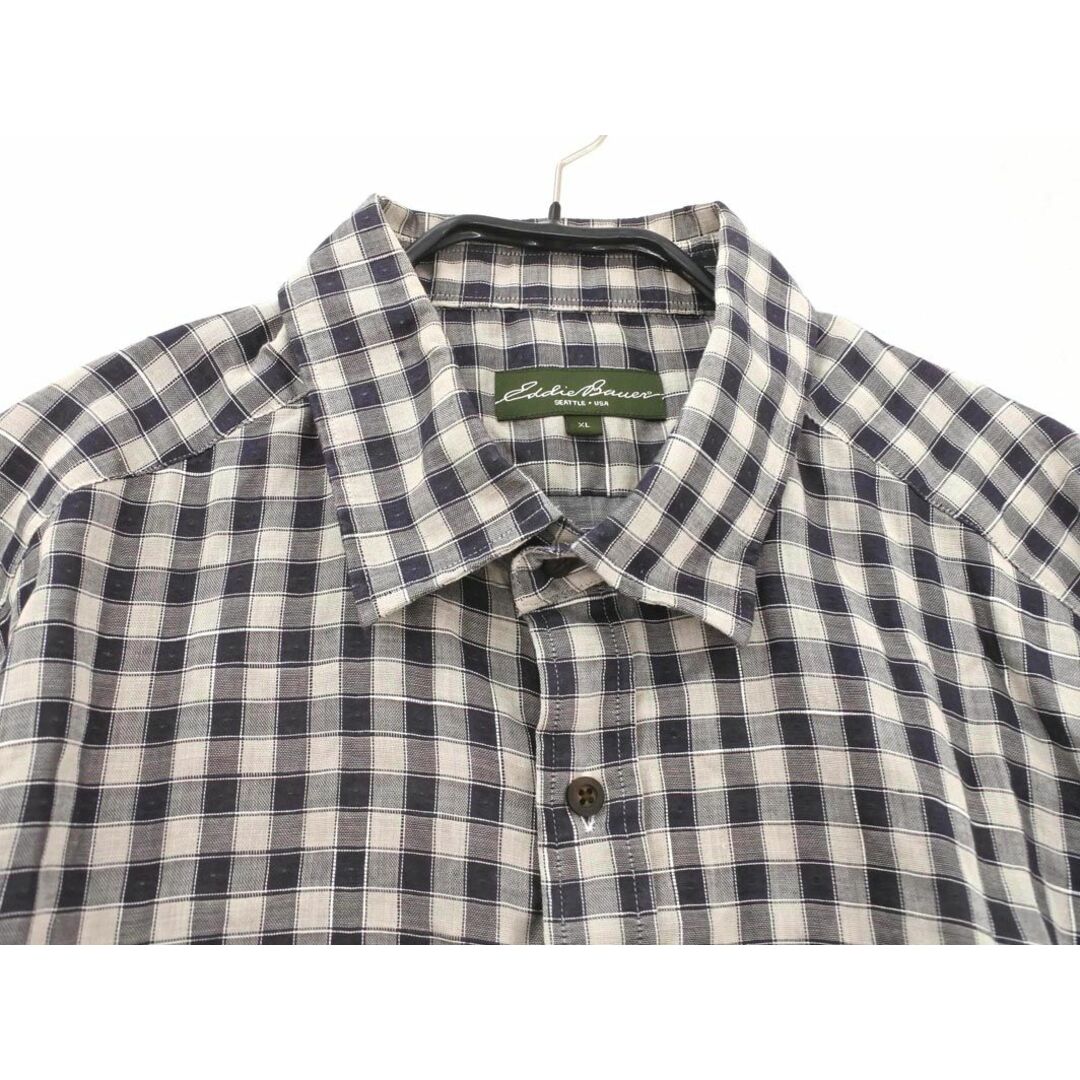 Eddie Bauer - エディーバウアー リネン混 チェック 半袖 シャツ