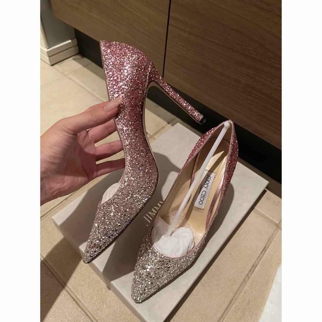 JIMMY CHOO(ジミーチュウ)のジミーチュウ　グリッター　ラメ　11cm　ピンク　シルバー　ハイヒール レディースの靴/シューズ(ハイヒール/パンプス)の商品写真