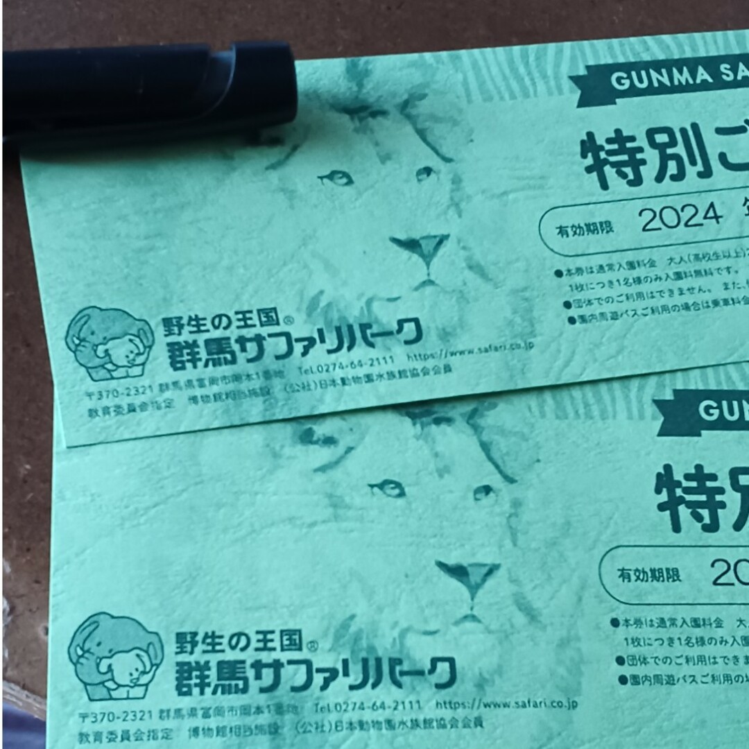 群馬サファリパーク招待券×2 チケットの施設利用券(動物園)の商品写真