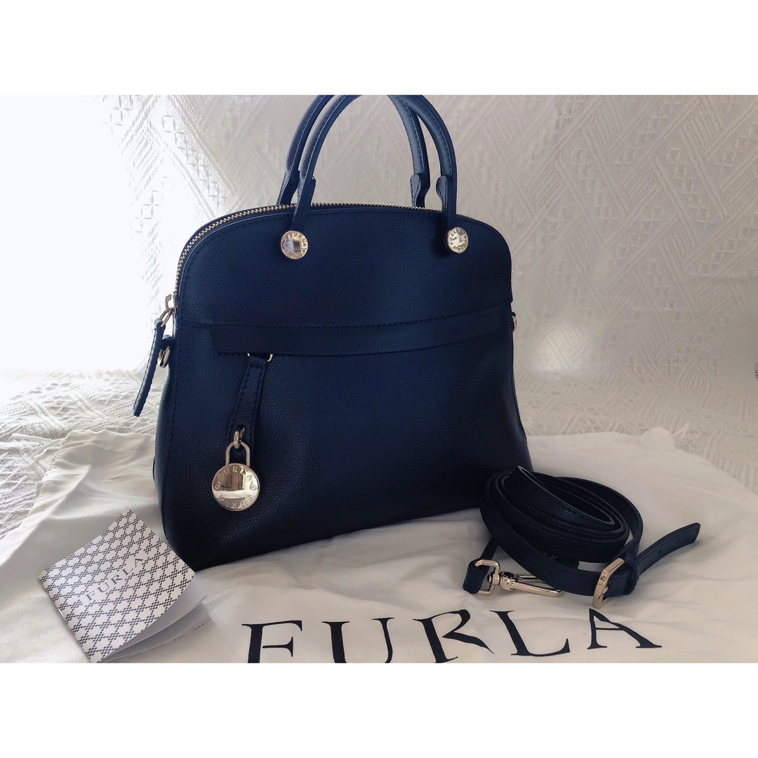 【訳あり美品 】FURLA ショルダーバッグ 2way ハンドバッグ ネイビー